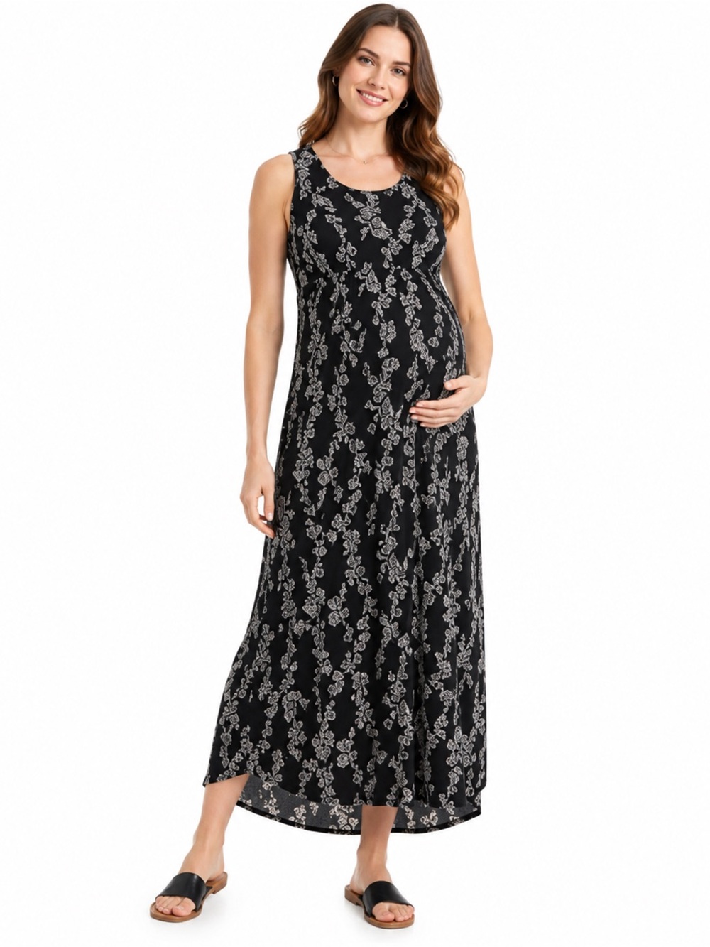 Old Navy Black Floral Maternity Maxi Dress NWT Stretch Whimsigoth Romantic M